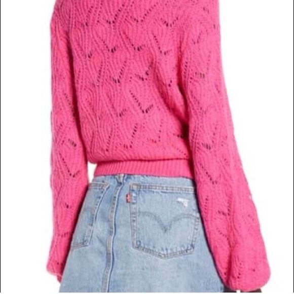 ASTR The Label Women Pointelle Sweater Cropped Long Slv Pink MAGENTA - Picture 8 of 11